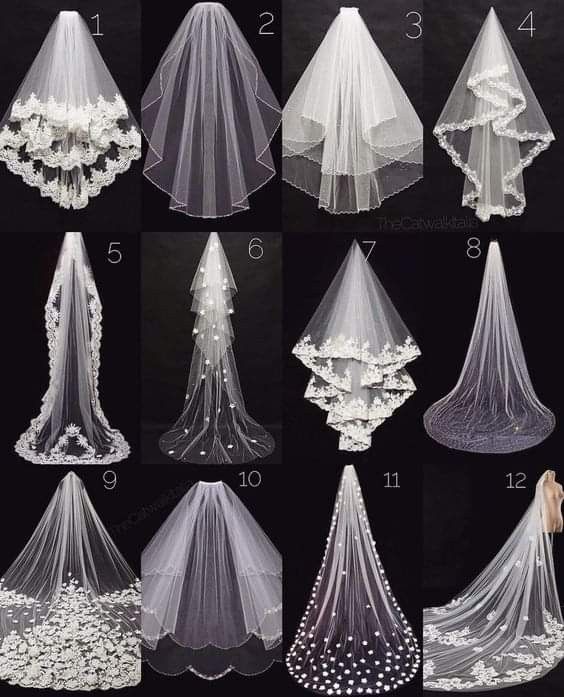 wedding veils with flowers and pearls on the bottom are all in different styles, but they