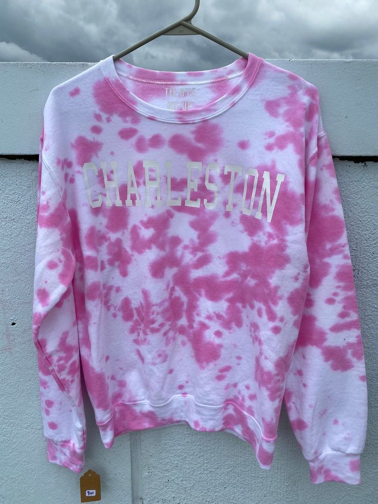 Small Tie Dye Sweatshirt - Ready to Ship!! ✰ Sizing is Unisex/Men's Sizing Wash & Care: ✰First Wash: Wash separately on cold ✰Future Washes: Wash however! We use high quality commercial-grade Dharma Trading Co Dyes that ensure your sweatshirt will not fade!  50% Cotton 50% Polyester  Please do not hesitate to contact me with any questions you may have! You can find us on Facebook and Instagram @tiedyemeupofficial. Thanks for looking! ❤️ Pink Crew T-shirt For Fall, Pink Crew Neck T-shirt For Fall, Winter School Spirit Tops With Relaxed Fit, Casual Pink Pre-shrunk Sweatshirt, Pink Crew Neck Sweatshirt For School Spirit, Collegiate Pink Crew Neck Top, Pink Collegiate Cotton Tops, Hot Pink Tie, Dye Sweatshirt