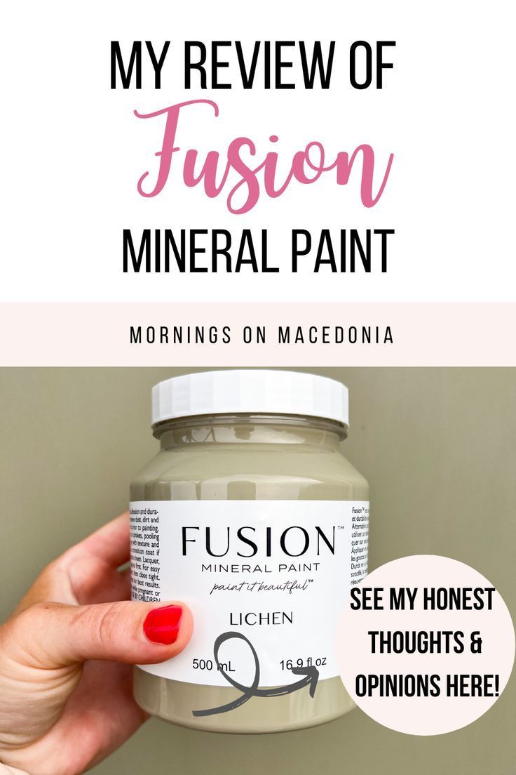 a hand holding a jar of fuson mineral paint with text overlay that reads, my review of fusion mineral paint mornings on macedona see my honest thoughts