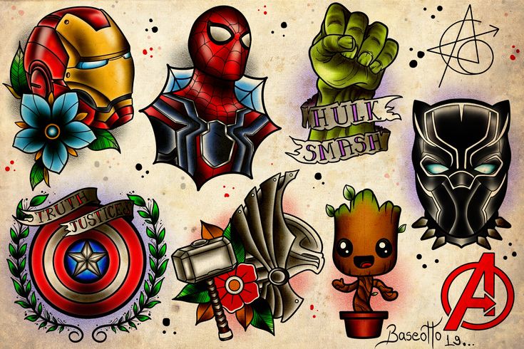 the avengers tattoos are all different designs