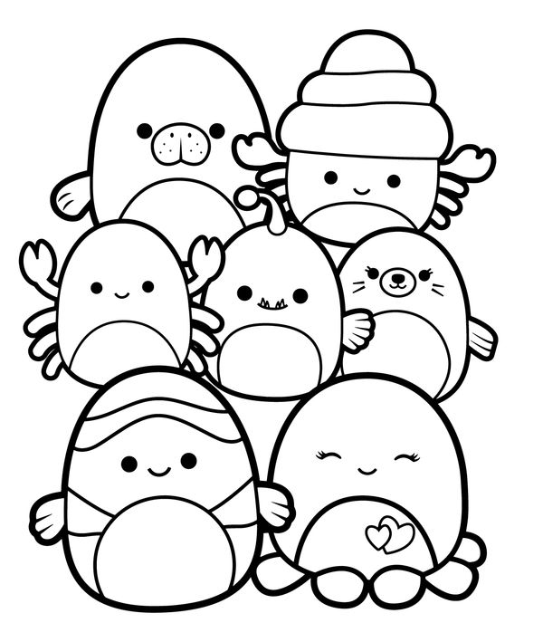 Squishmallows Happy Group Coloring Page Squishmallow Printable, Squishmallows Drawing, Aesthetic Squishmallows, Squishmallows Aesthetic, Squishmallows Coloring Pages, Coloring Pages Food, Squishmallow Coloring Pages, Axolotl Squishmallow, Squishmallow Party