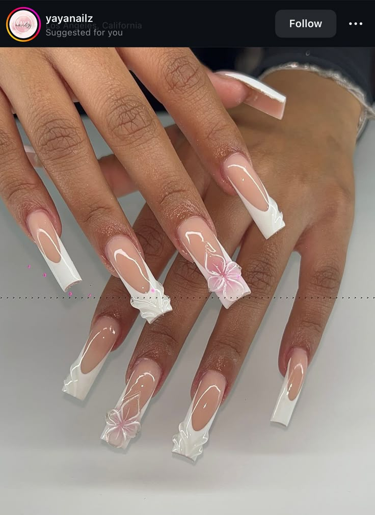 Girly Acrylic Nails, French Tip Acrylic Nails, French Acrylic Nails, Dope Nail Designs, Acrylic Nails Coffin Pink, Long Square Acrylic Nails, Unique Acrylic Nails, Acrylic Nails Coffin Short, Pink Acrylic Nails