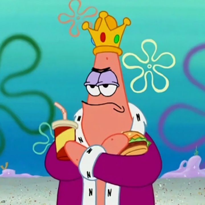 a cartoon character with a crown on his head holding a hot dog and ketchup