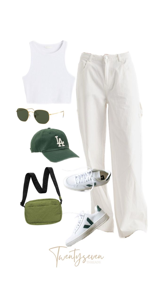 white cargos, summer outfit, vejas, baseball cap, rayban, baggu, white tank top, white outfit, comfy outfit, cute outfit, cool girl aesthetic, summer fit, summer, baseball game outfit Cargos Summer Outfit, La Cap Outfit, White Tank Top Outfit Aesthetic, La Hat Outfit, Summer Baseball Game Outfit, Cargos Outfit, White Cargos, White Tank Top Outfit, Baseball Game Outfit