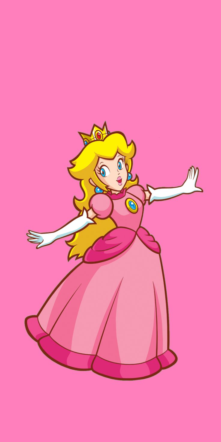 the princess peach is flying through the air with her arms out in front of her