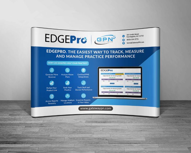 a trade show booth with an advertisement for edgepro