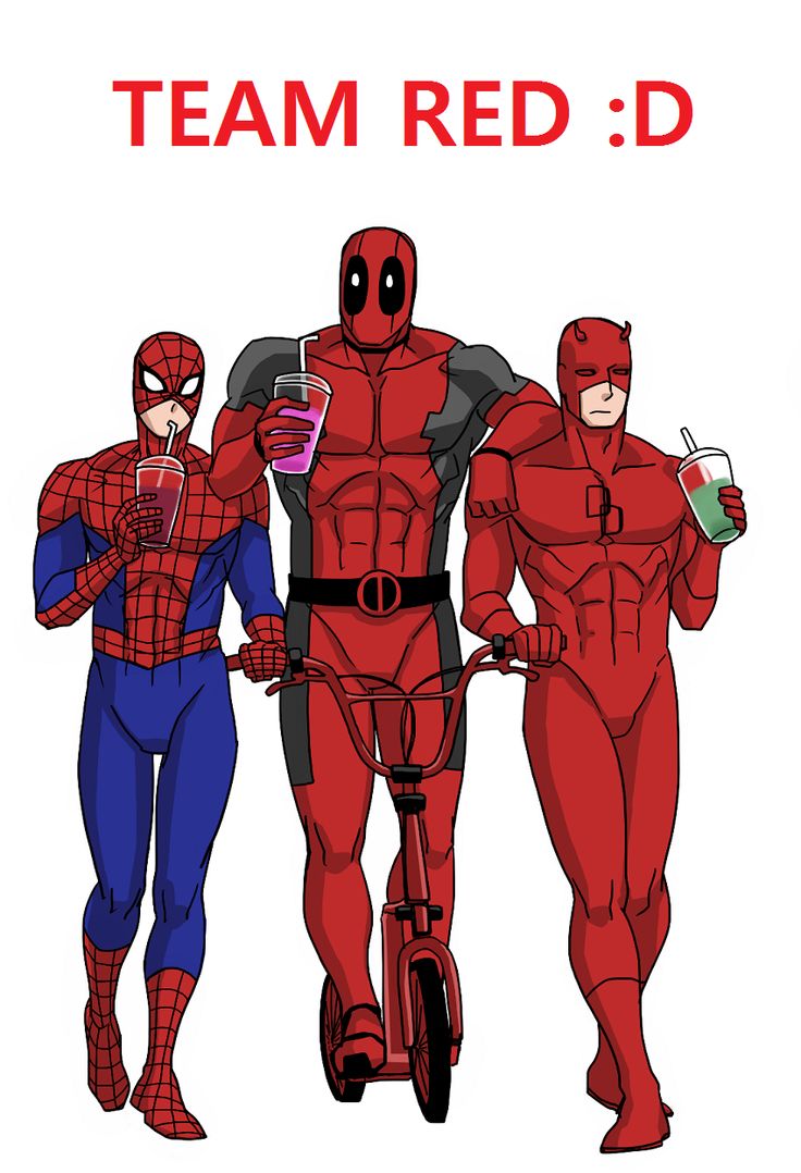 three superheros are standing next to each other with the words team red d on them