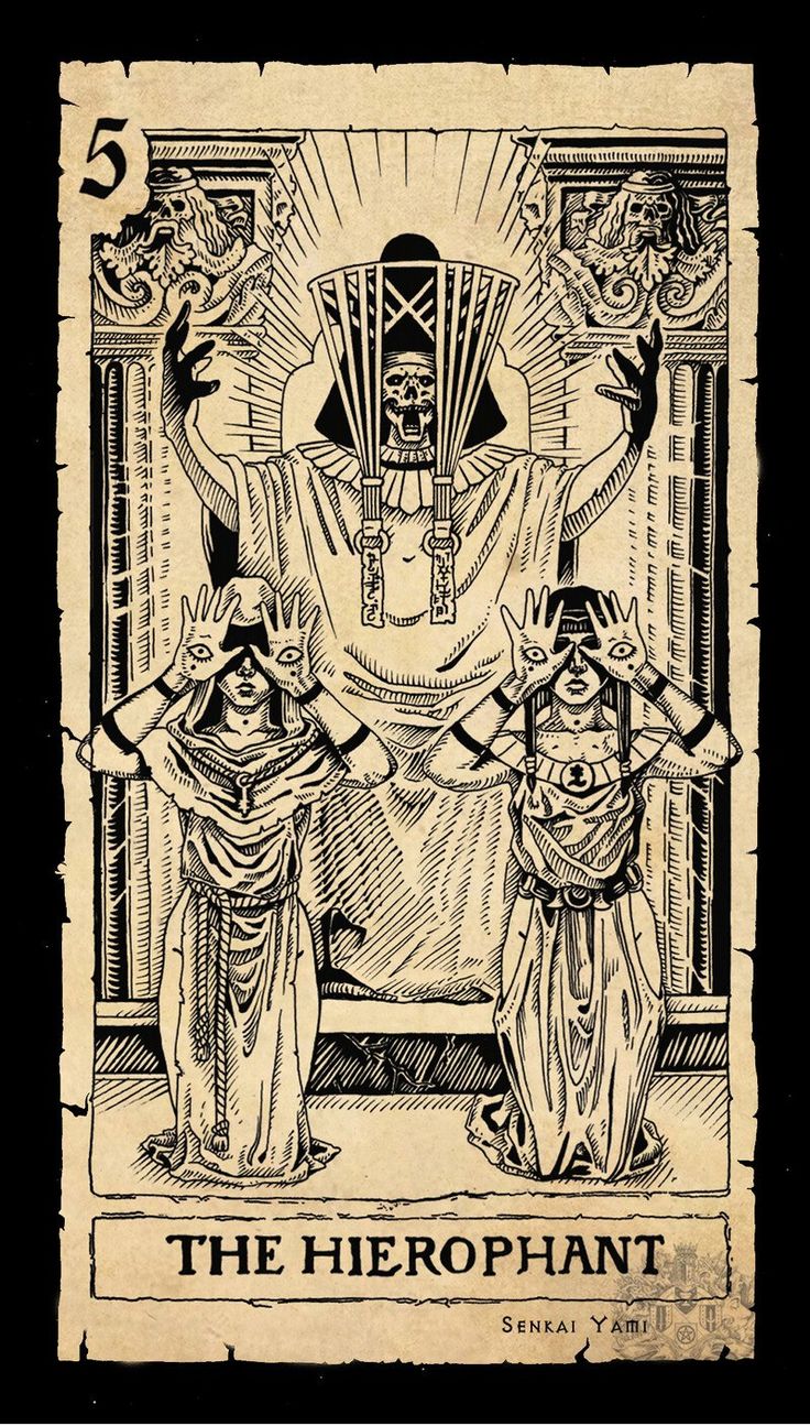 an old tarot card with the image of two women in front of a man