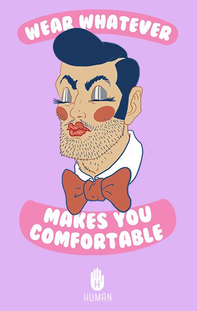 a man with a beard and bow tie wearing a shirt that says, wear whatever makes you comfortable