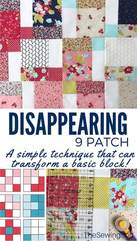 a book cover with the title, disaparing 9 patch quilt patterns and instructions