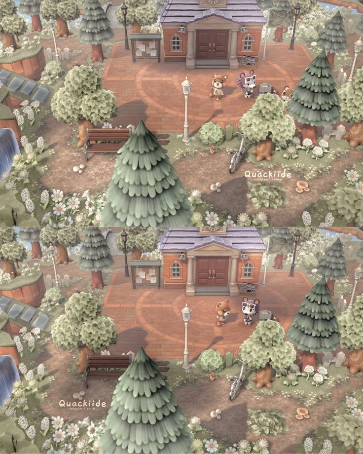 an image of a small town in the middle of trees and bushes with people on it