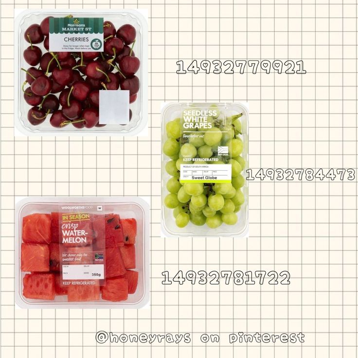 three plastic containers filled with grapes, watermelon and cherries next to each other