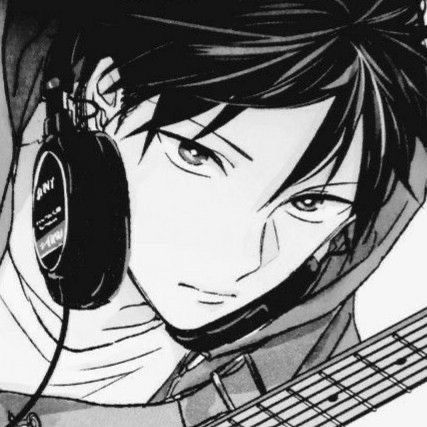 an anime character with headphones and a guitar