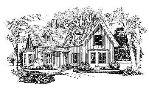 this is an artist's rendering of the house in black and white, with lots of windows