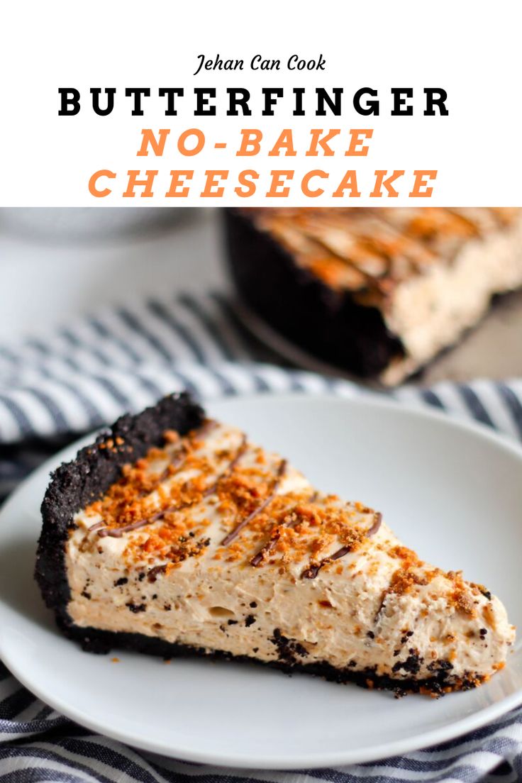 a slice of no - bake cheesecake on a plate with the title text