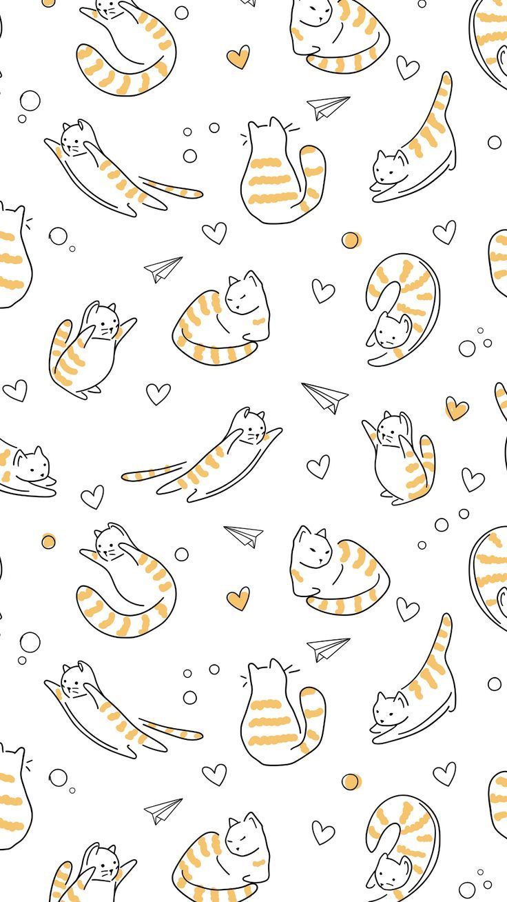 an image of cats and hearts on a white background with orange stripes in the middle