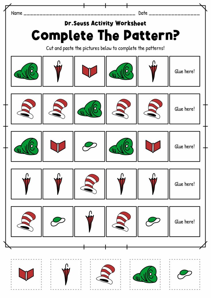 the dr seuss activity worksheet to complete the pattern