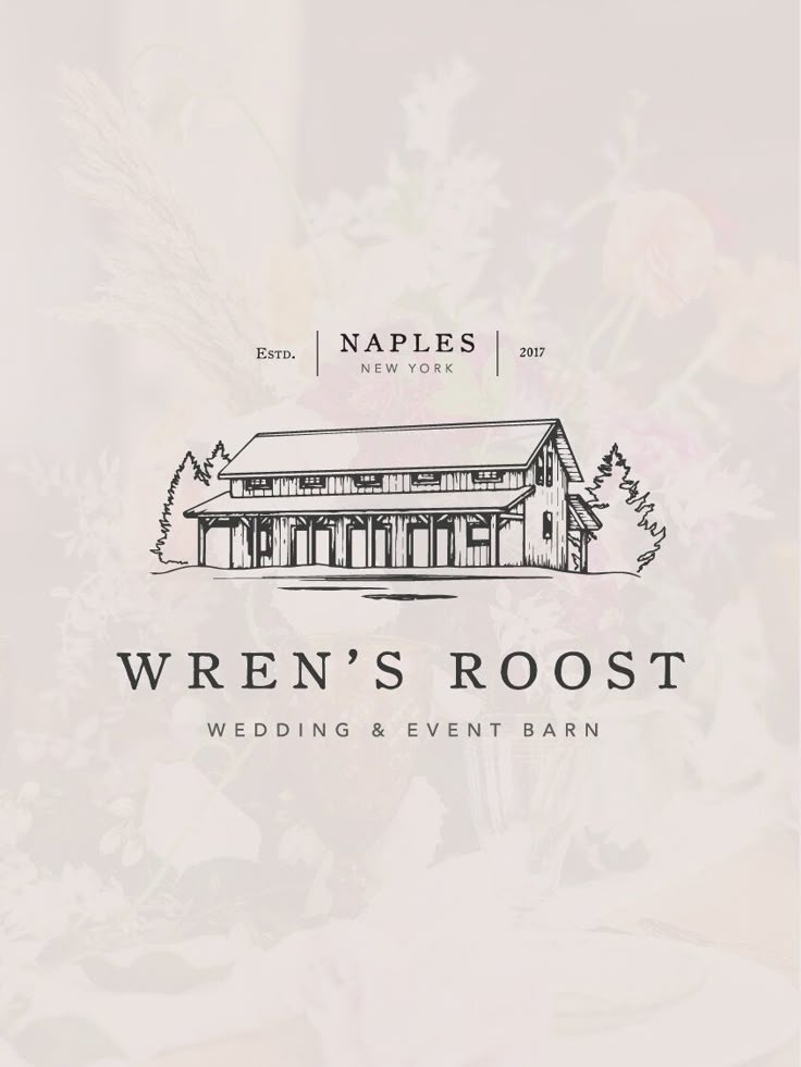 the logo for wren's roost, a wedding and event barn in naples