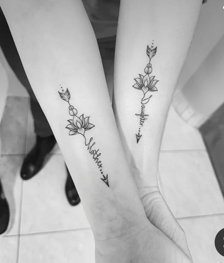 two people with matching tattoos on their arms