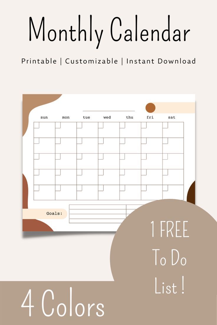 a printable calendar with the text, free to do list and 4 colors for each month