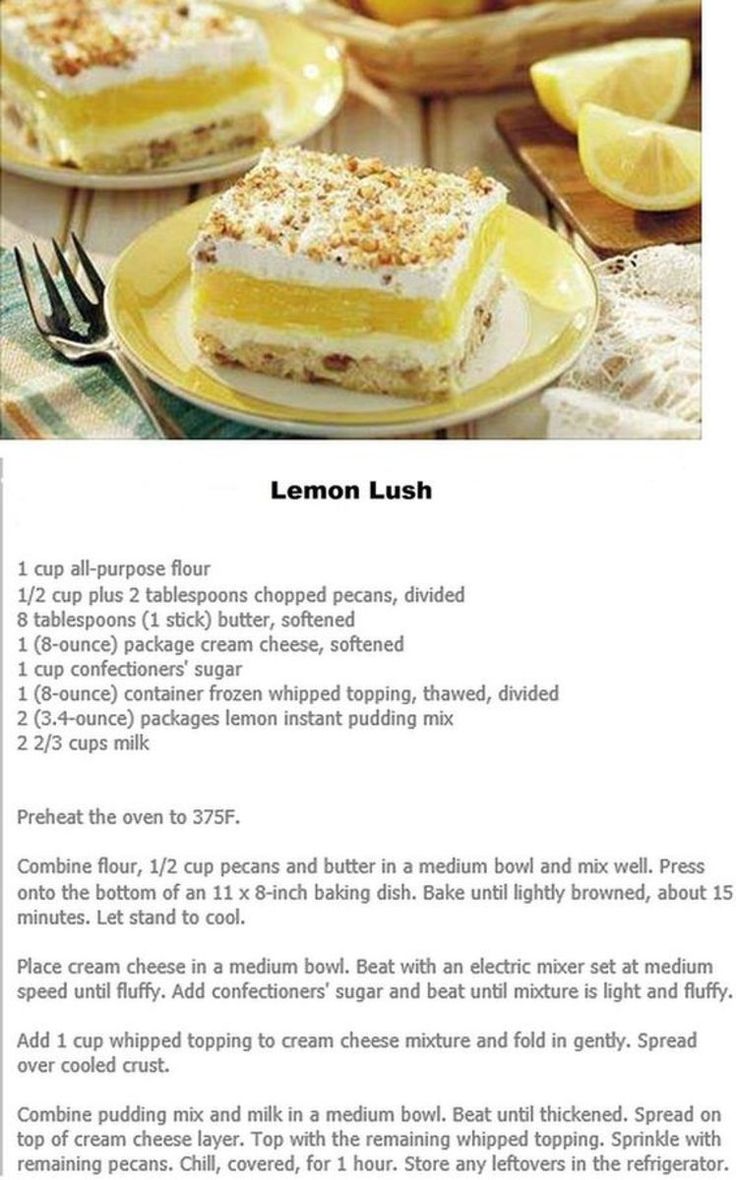 the recipe for lemon lush is shown in this image