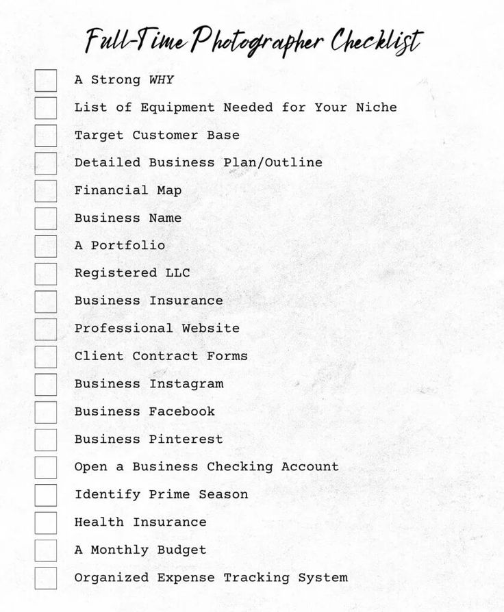 a checklist with the words full - time photographer checklist written in black ink