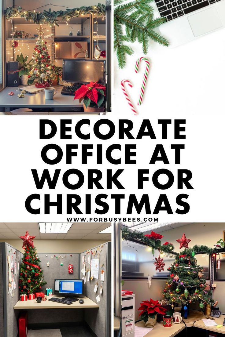 Work Office Christmas Decorating Ideas Unique Office Christmas Decorations, Pink Christmas Cubicle Decor, Christmas Decorations For Work Desk, Holiday Cubical Decorating Ideas, Diy Christmas Desk Decorations, Cubicle Decor Ideas Christmas, Christmas Decor Ideas Office Cubicle, Work Office Christmas Decorating Ideas, Simple Office Christmas Decorations