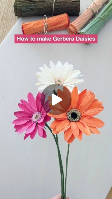 an image of how to make gerbera daisies with paper flowers in vase