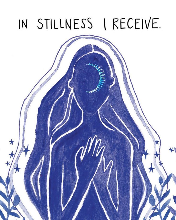 a drawing of a woman with her hands on her chest and the words in stillness i receive