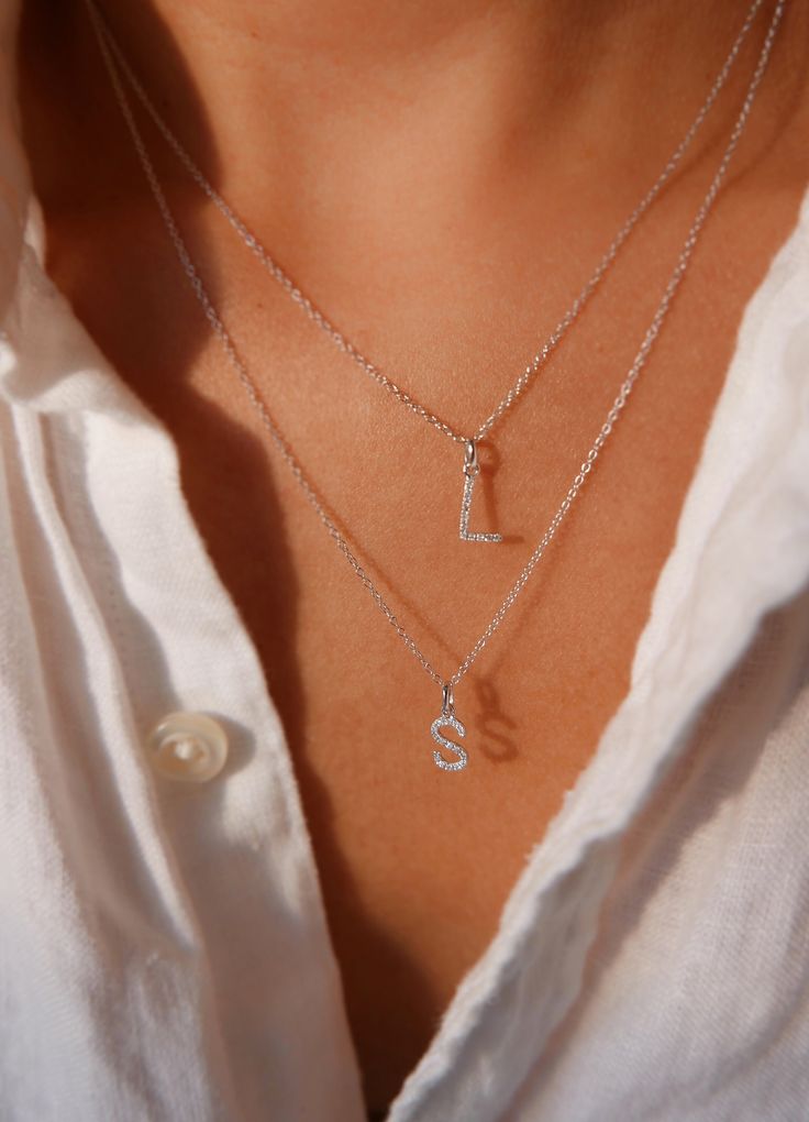 "14k solid gold & diamond initial pendant on a dainty 1.1mm cable chain. Listing is for one (1) individual chain and one (1) diamond letter pendant. CONTENTS Chain: -Material: 14k solid gold * Yellow Gold * White Gold * Rose Gold -Chain is 1.1mm width with a spring clasp -Available in 16\" or 18\" Diamond Initial Pendant: -Size: 7x8mm -Diamond carat weight: Approx. 0.08 -Diamond quality: VS ☆ Made to Order in Los Angeles ☆ All personalize jewelry is FINAL SALE ☆ Comes gift ready in our signa Thick Gold Chain Necklace, Gold Letter Pendants, Pendant Necklace Diamond, Letter Necklace Initials, Gold Disc Necklace, Diamond Initial Necklace, Thick Chain Necklace, Pendant Diamond, Layered Necklace Set