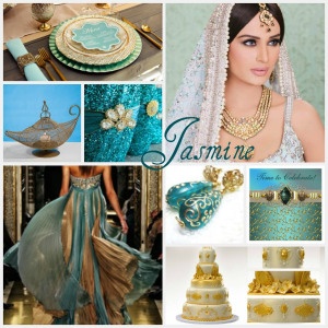 a collage of different pictures with gold and blue accents, including an elaborately decorated cake