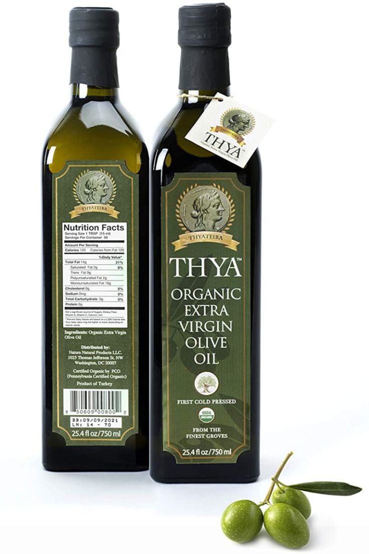 two bottles of organic extra virgin olive oil