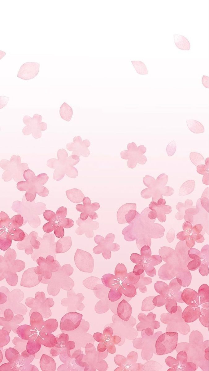 pink flowers floating in the air on a white background