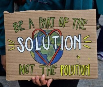 a person holding a sign that says be a part of the solution not the pollution