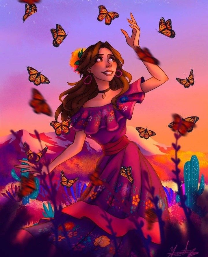 a woman in a purple dress with butterflies around her and the words draw this in your style