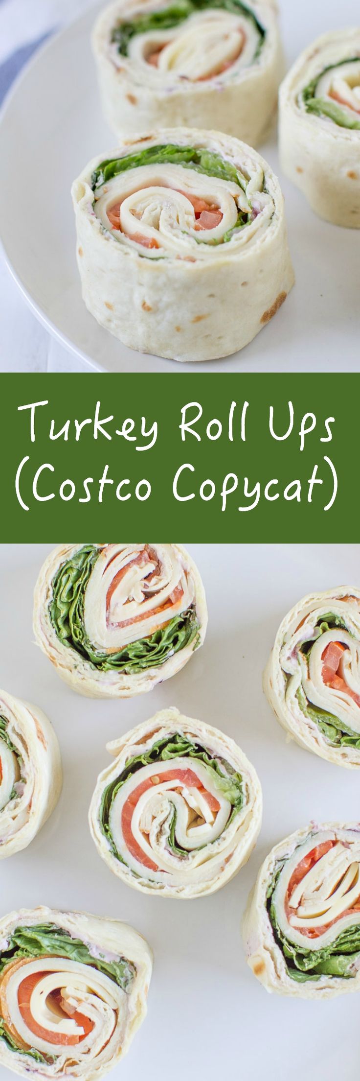 turkey roll ups with cucumber and carrots on a white plate next to other rolls