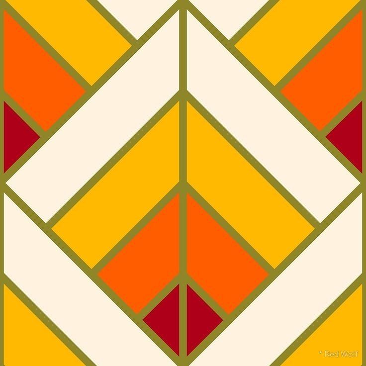 an orange, yellow and red geometric pattern with diagonals on the bottom right corner