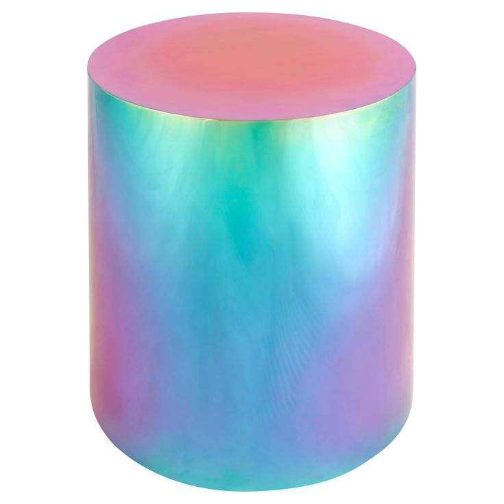 a pink and blue holographic stool on a white background