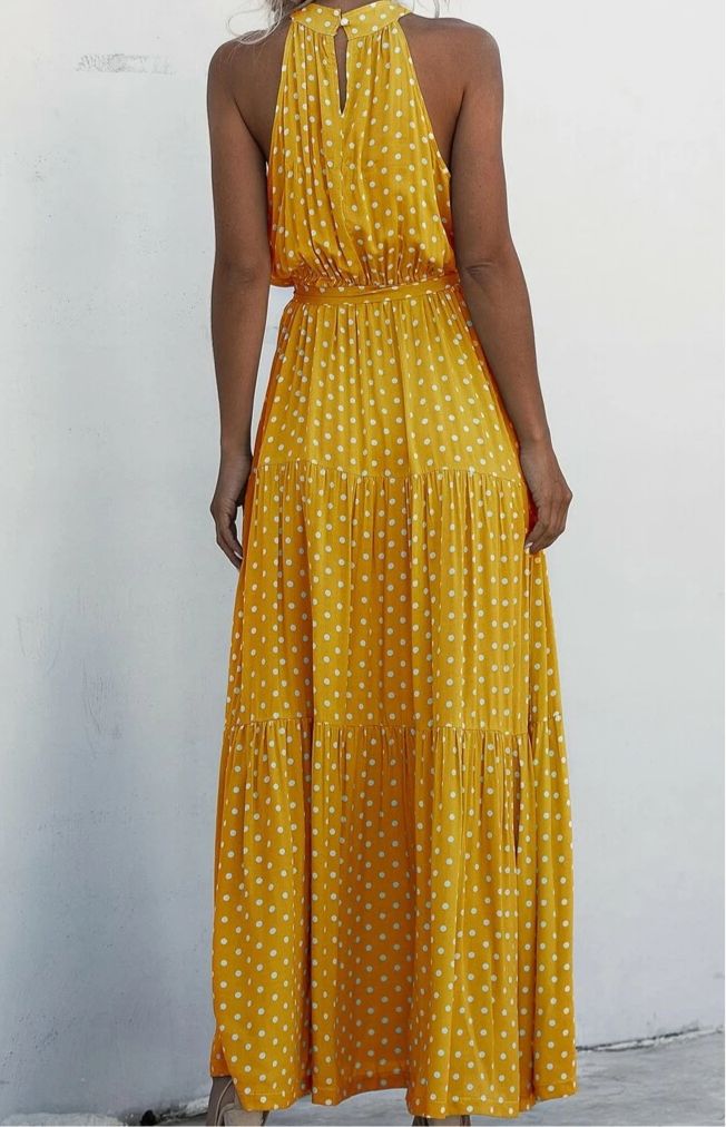 Bolsena Maxi Dress - La Bella Fashion Boutique Online Fashion Boutique online boutique Yellow Polka Dot Dress, Boho Color, Polka Dot Maxi Dresses, Floral Halter Dress, Yellow Polka Dot, Yellow Pattern, Polka Dress, Halter Maxi Dresses, Style Maxi Dress