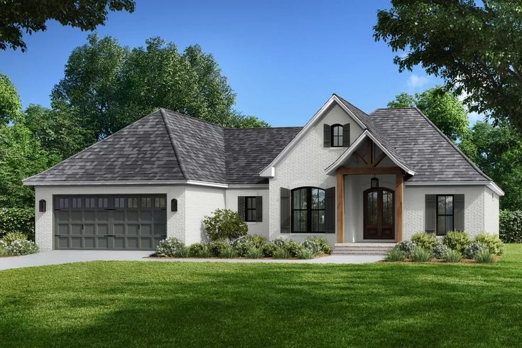 this is an artist's rendering of the front elevation of these ranch house plans