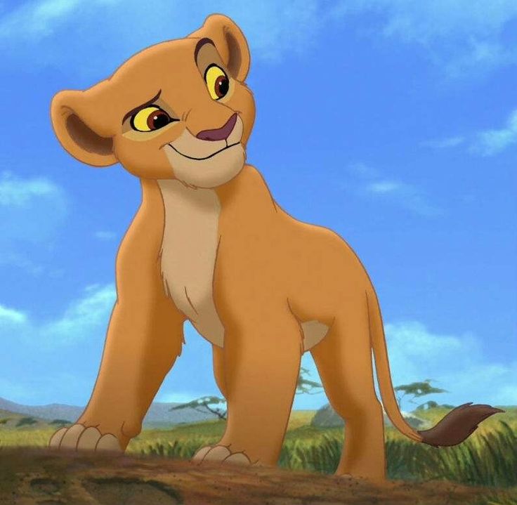 the lion king is standing in front of a blue sky with clouds and grass behind him