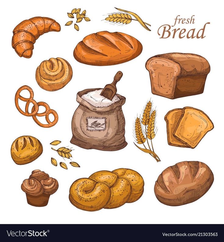 breads and pastries on a white background - food objects