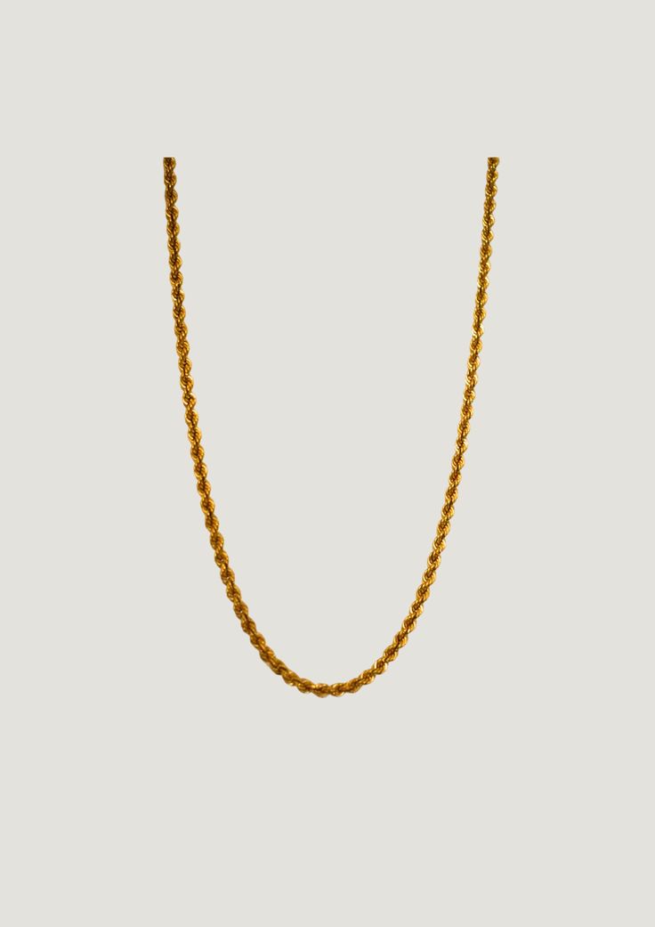 Solid 18k Gold Rope Chain. Chain length: 23.5" Formal Rope Chain Necklace, 22k Yellow Gold Jewelry With Figaro Chain, Gold-tone Rope Chain Jewelry For Formal Occasions, Formal Gold Rope Chain Link Necklace, Yellow Gold Plated Rope Chain Necklace, Yellow Gold Plated Jewelry With Rope Chain, Yellow Gold Long Chain Necklace Tarnish Resistant, Long 14k Yellow Gold Chain Necklace, 22k Yellow Gold Chain Necklace For Formal Occasions