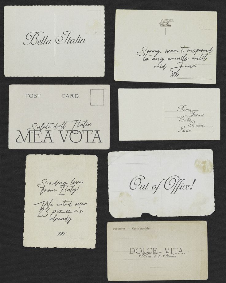 some very pretty old fashioned business cards with writing on them, all in black and white