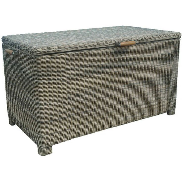 an outdoor wicker trunk with lid