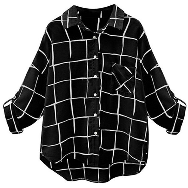 Womens Turndown Collar Plaid Single-breasted Long Sleeve Blouse Black found on Polyvore featuring polyvore, women's fashion, clothing, tops, blouses, shirts, black, plaid top, long sleeve blouse and collared shirt Tartan Blouse, Plaid Shirt Outfits, Black Plaid Shirt, Plaid Shirt Women, Collared Shirts, Tartan Shirt, Spandex Shirts, Chic Shirts, Black Long Sleeve Shirt