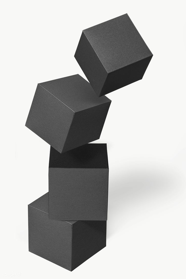 three black cubes stacked on top of each other in the shape of an object