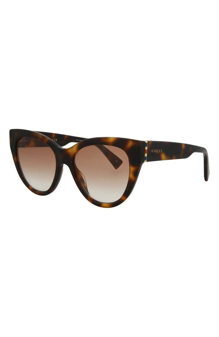 Effortlessly add retro flair to your look with these gradient lens cat eye sunglasses from Gucci. 53-18-145mm (eye-bridge-temple) 100% UV protection Acetate Made in Italy Brown Acetate Sunglasses With Gradient Lenses, Luxury Cat Eye Sunglasses With Gradient Lenses, Luxury Tortoiseshell Cat Eye Sunglasses With Gradient Lenses, Gucci Cat Eye Sunglasses With Tinted Lenses, Tortoiseshell Cat-eye Sunglasses With Gradient Lenses, Gucci Cat Eye Sunglasses With Uv Protection, Gucci Cat Eye Polarized Sunglasses, Casual Tortoiseshell Cat Eye Sunglasses With Gradient Lenses, Classic Gucci Cat Eye Sunglasses With Uv Protection