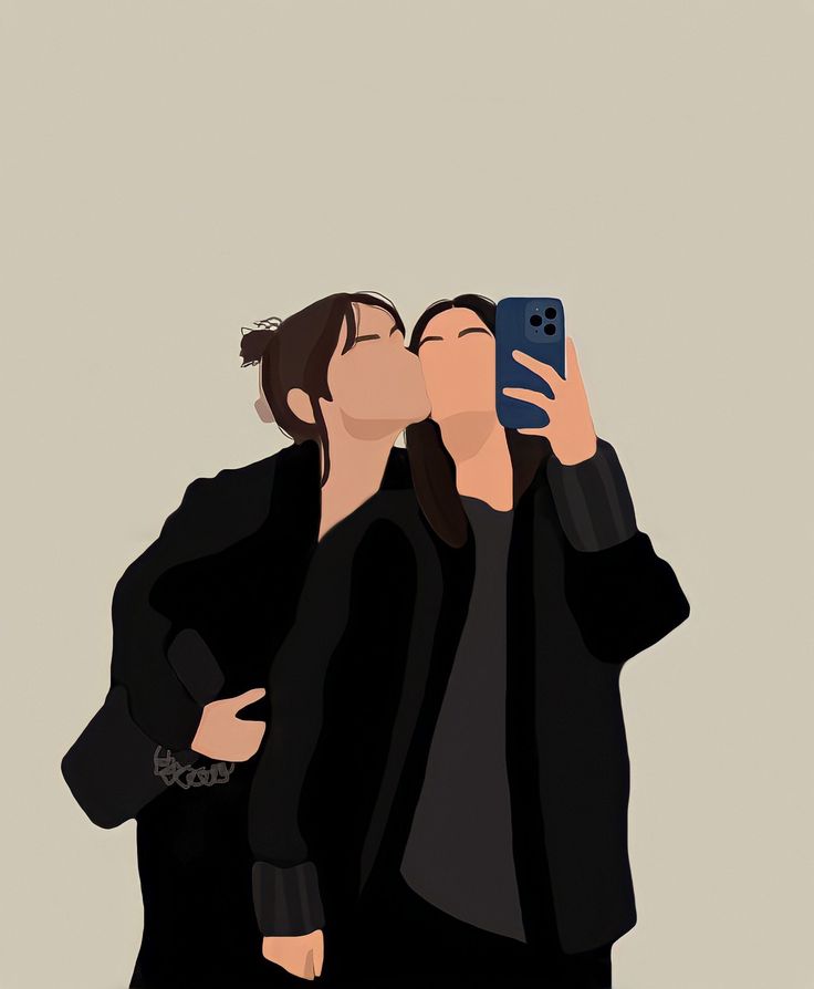 two people are taking a selfie with their cell phone while standing next to each other