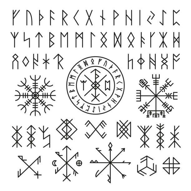 an image of viking symbols and their meanings in the style of calligraphy, which is used